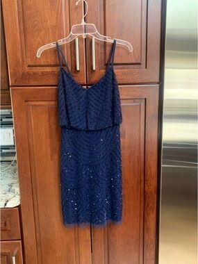 Adrianna Papell Navy Beaded Mini Dress